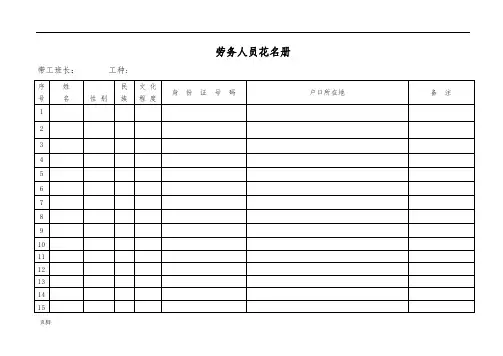 劳务人员花名册(横表)