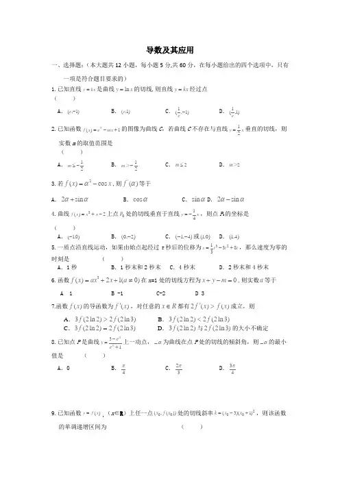 2018届高中数学苏教版 导数及其应用 单元测试 Word版 含答案