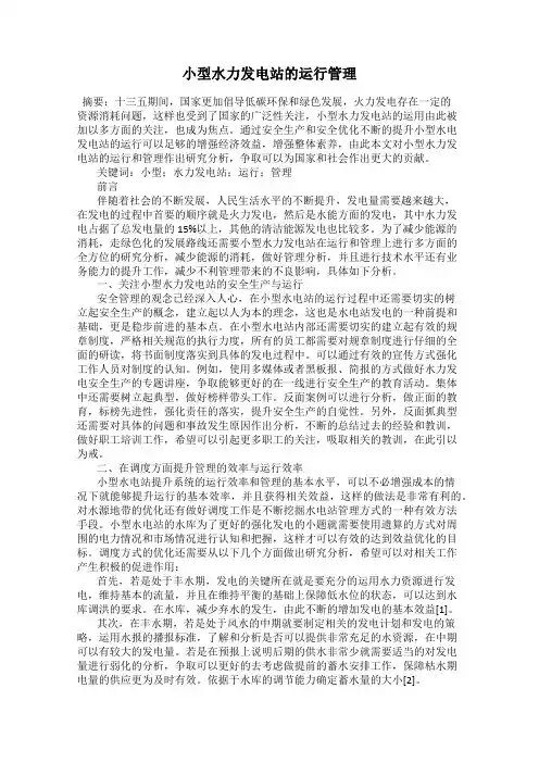 小型水力发电站的运行管理