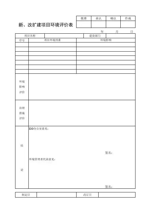 新改扩建项目环境评价表
