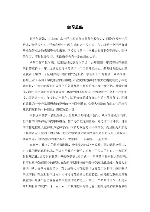 视频后期类实习总结