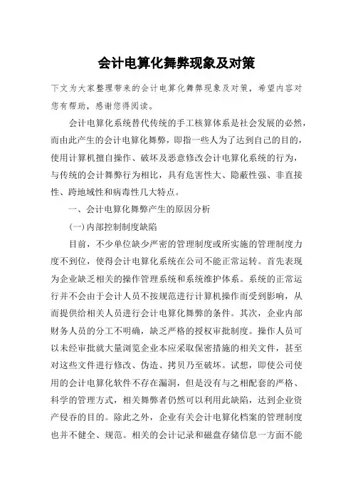 会计电算化舞弊现象及对策