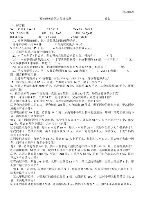 五年级奥数解方程练习题