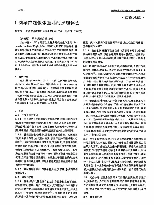 1例早产超低体重儿的护理体会