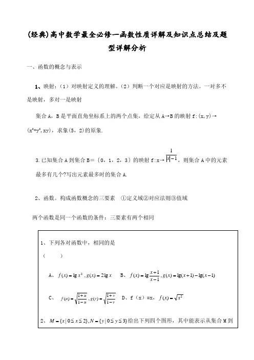 高中数学必修一函数性质详解及知识点总结及题型详解