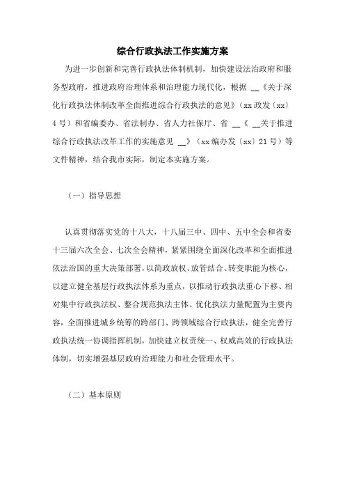 综合行政执法工作实施方案