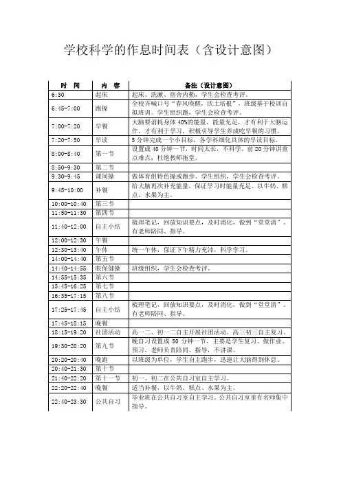 学校科学的作息时间表(含设计意图)