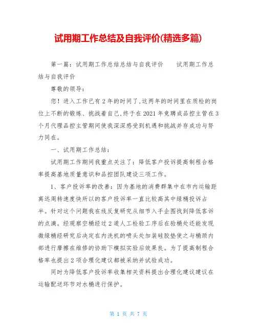 试用期工作总结及自我评价(精选多篇)