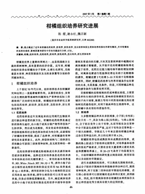 柑橘组织培养研究进展