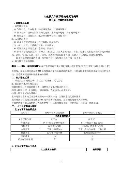 2014年新人教版八年级下册地理复习提纲