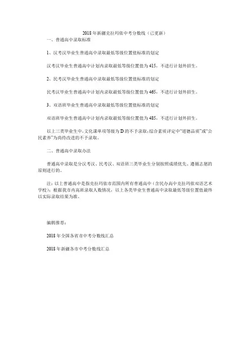 2018年新疆克拉玛依中考分数线(已更新)