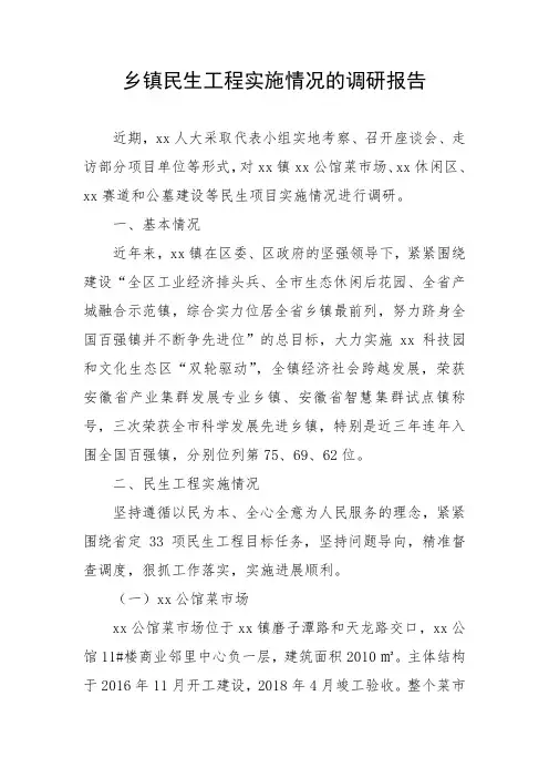 乡镇民生工程实施情况的调研报告