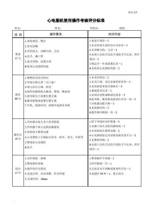 心电图机使用操作考核评分标准