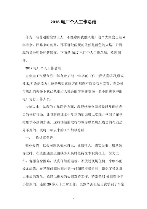 2018电厂个人工作总结