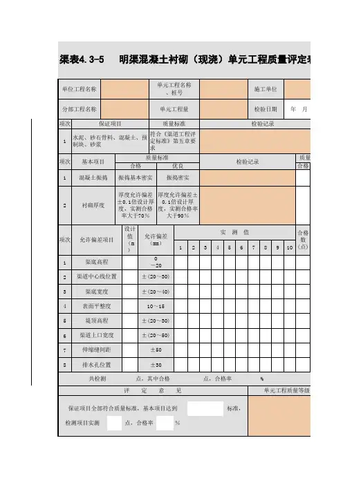 4.3-5 明渠混凝土衬砌(现浇)单元工程质量评定表
