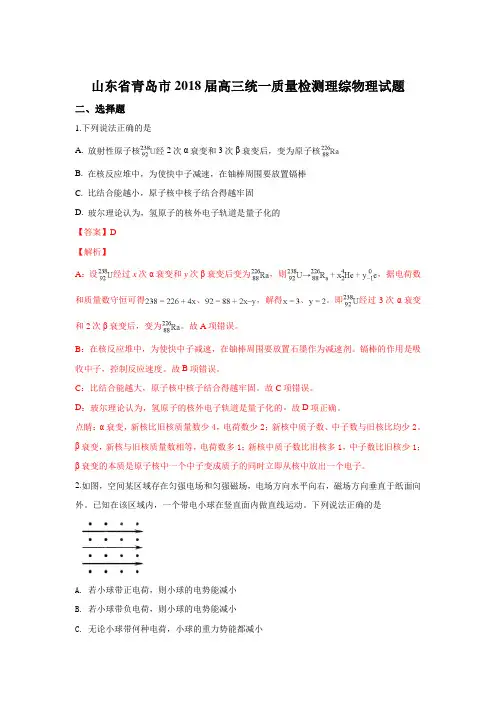 山东省青岛市2018届高三统一质量检测理综物理试题-Word版含解析---副本-(2)