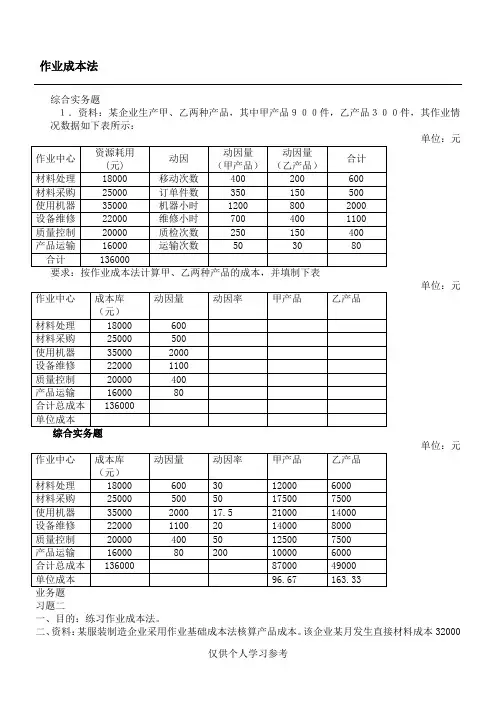 作业成本法练习题