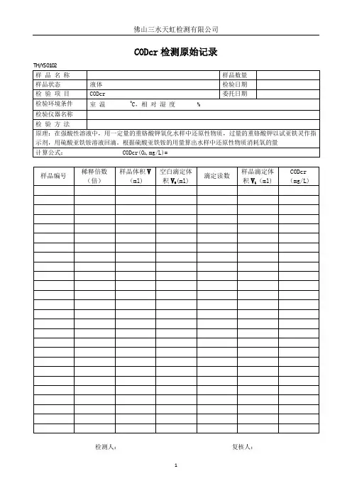 CODcr检测原始记录
