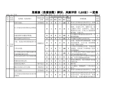 金工车间--危险源(危害因数)辨识、风险评价(LEC法)一览表
