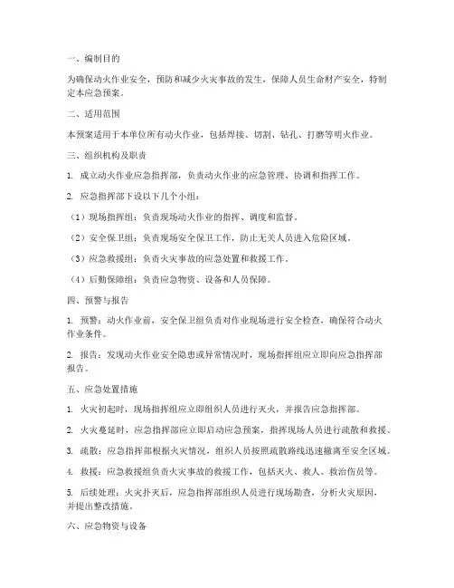 动火作业应急预案范本