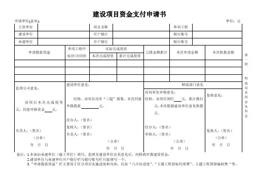 建设项目资金支付申请书