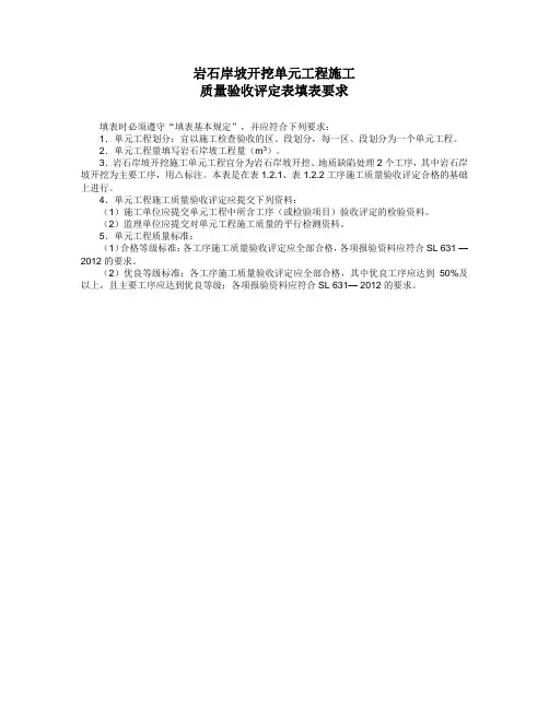 岩石岸坡开挖质量评定表
