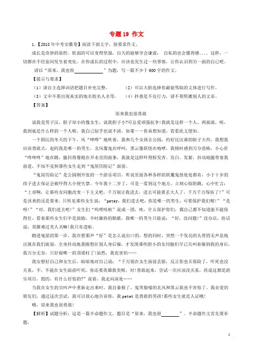 2018年中考语文试题分项版解析汇编：(第01期)专题19 作文(含解析)