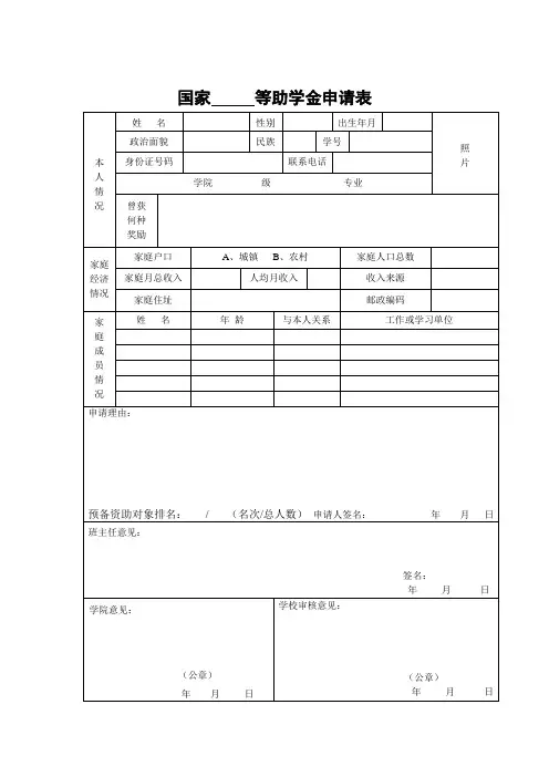助学金申请表