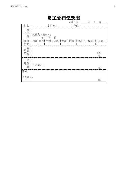 【精品】财务管理EXCEL模板:员工处罚记录表