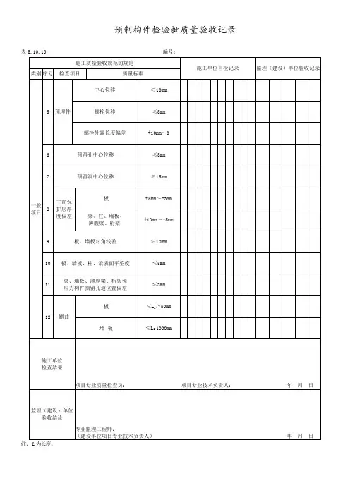 预制构件检验批质量验收记录表 2