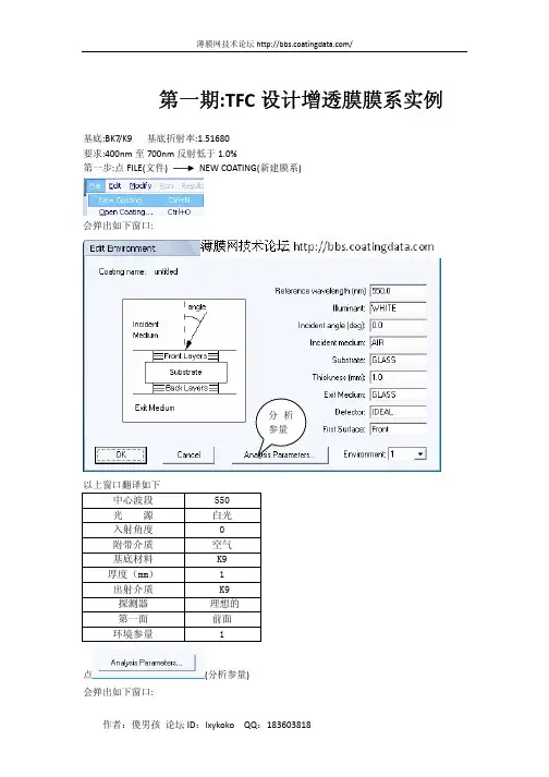 TFC设计增透膜膜系实例