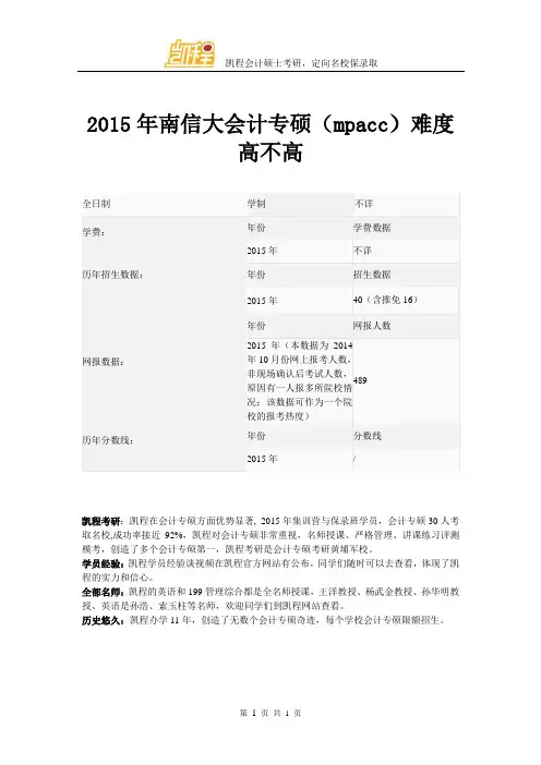 2015年南信大会计专硕(mpacc)难度高不高