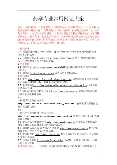 药学专业常用网址大全