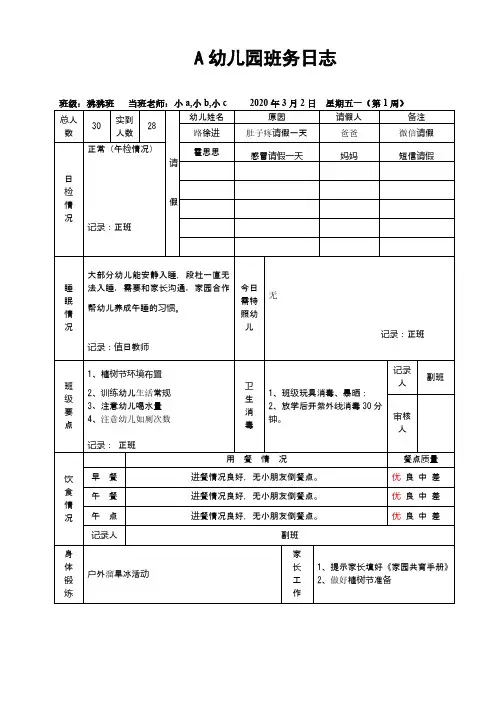 A幼儿园班务日志