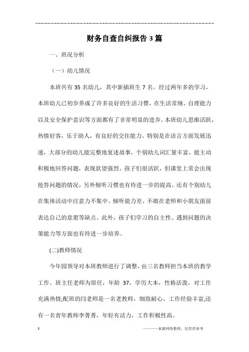 财务自查自纠报告3篇