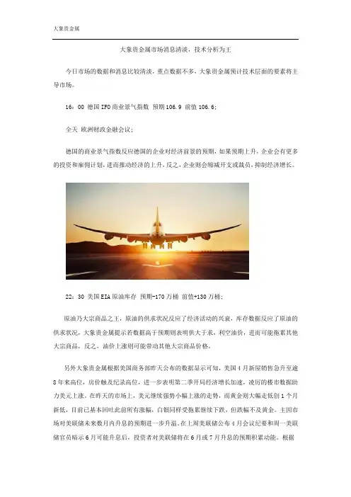 大象贵金属市场消息清淡,技术分析为王