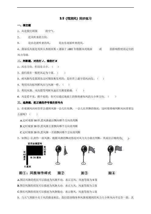 教科版科学小学三年级上册3.5《观测风》练习试题