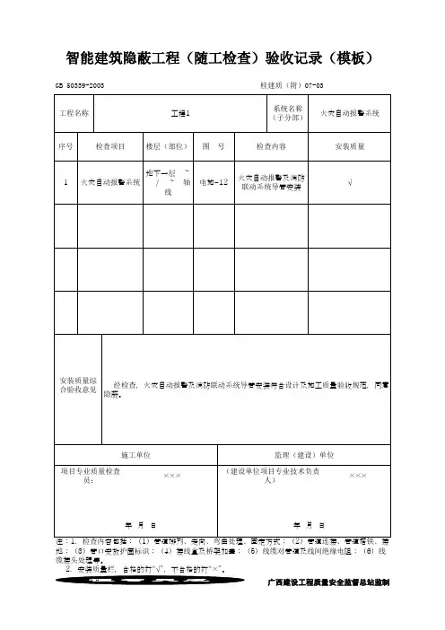 智能建筑隐蔽工程(随工检查)验收记录(模板)