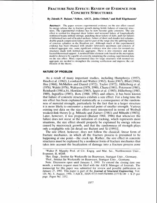 Fracture size effect,review of evidence for concrete structures-