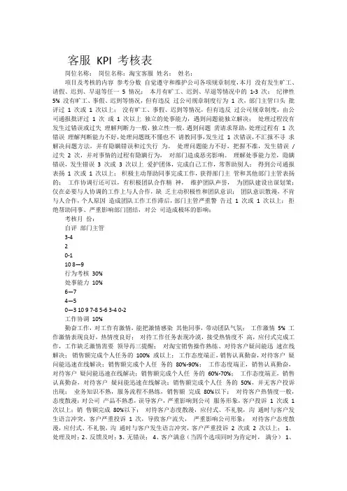 客服 KPI 考核表