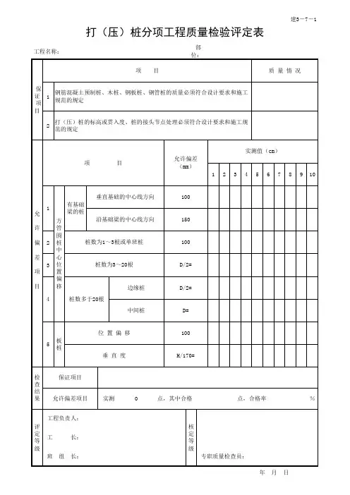 3打(压)桩分项工程质量检验评定表