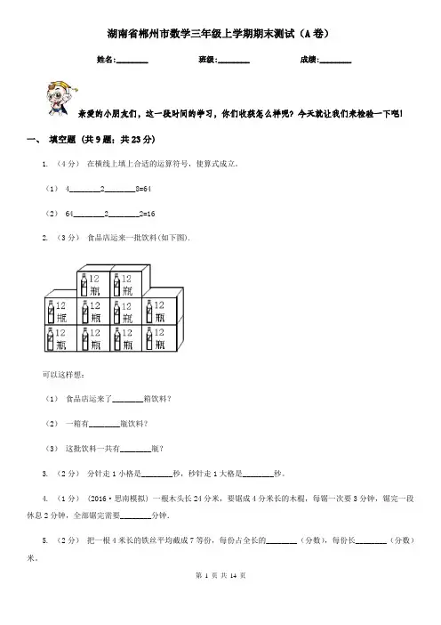 湖南省郴州市数学三年级上学期期末测试(A卷)