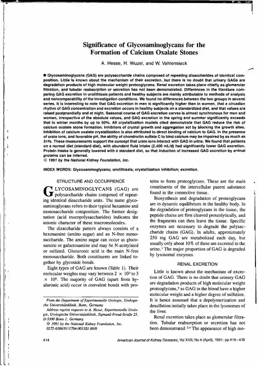 Significance of glycosaminoglycans for the formation of calcium oxalate stones