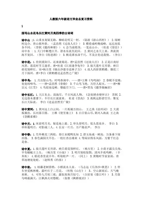 六年级 语文毕业总复习资料