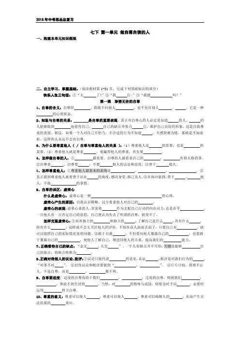 七下 第一单元 做自尊自信的人