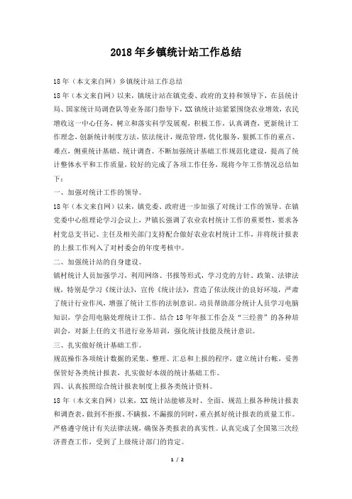 乡镇统计站工作总结