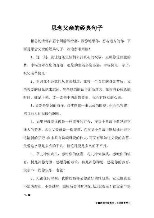 思念父亲的经典句子_思念的句子