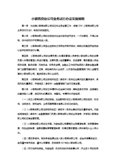 小额再贷款公司业务试行办法实施细则