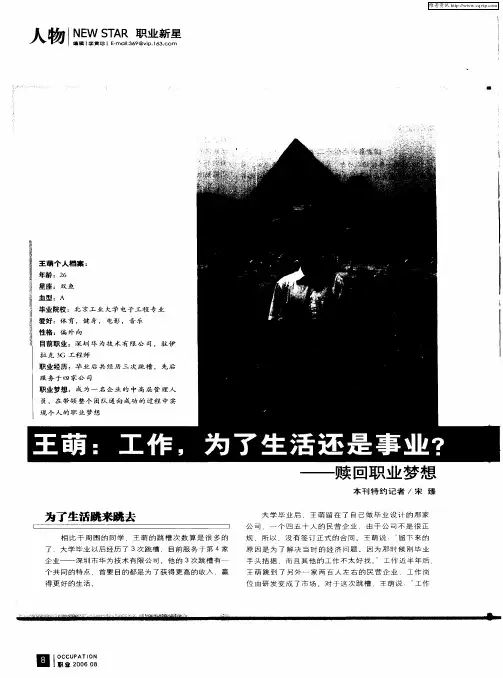 王萌：工作,为了生活还是事业？——赎回职业梦想