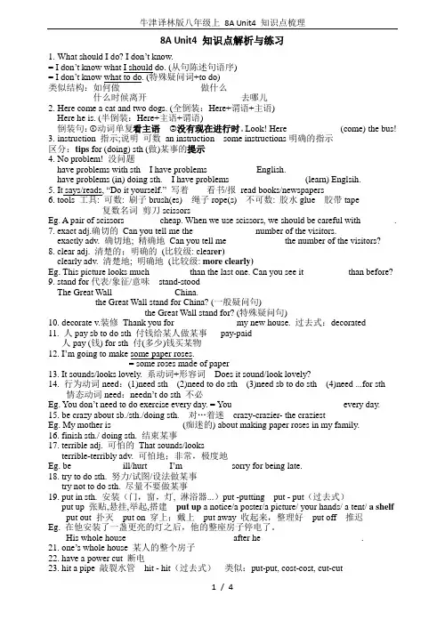 牛津译林版八年级上 8A Unit4 知识点梳理